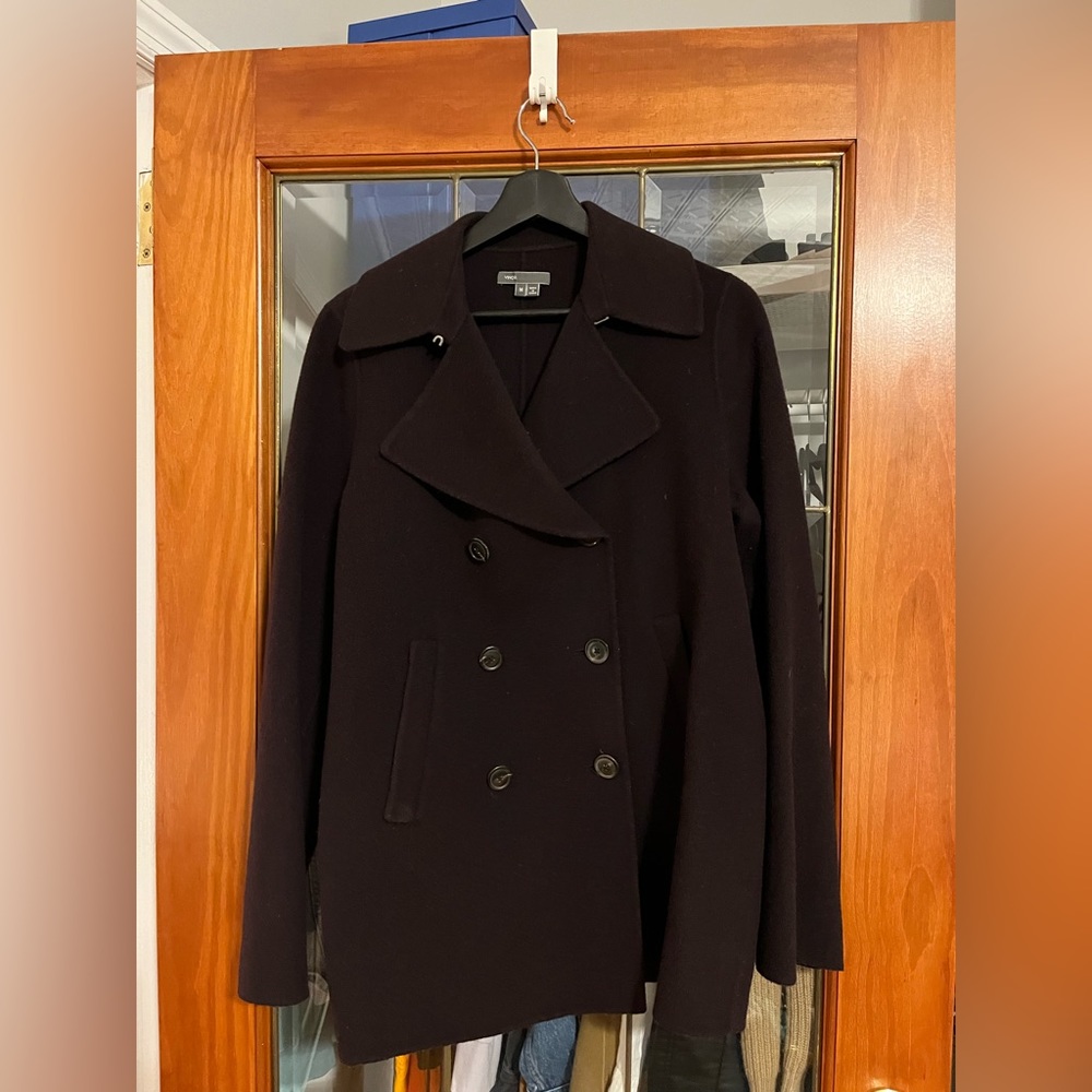 Vince Double Breasted Wool Blend Pea Coat Mulberry - Picture 3 of 6